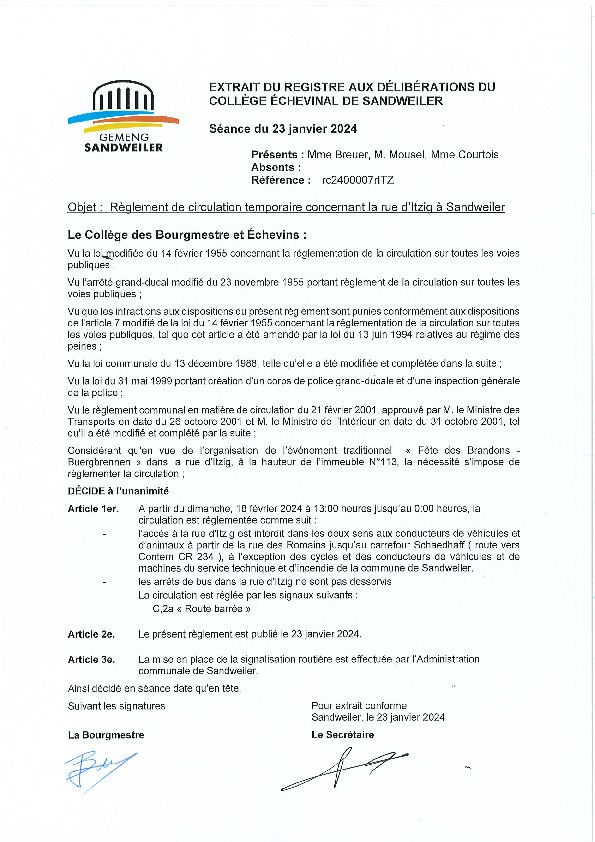 240123 rc2400007rITZ - Règlement de circulation Fête des brandons - route barrée