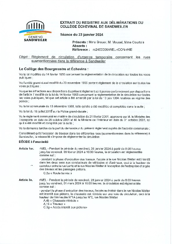 240123 rc2400006rWEL-rCON-rHIE - Règlement de circulation - plusieurs rues