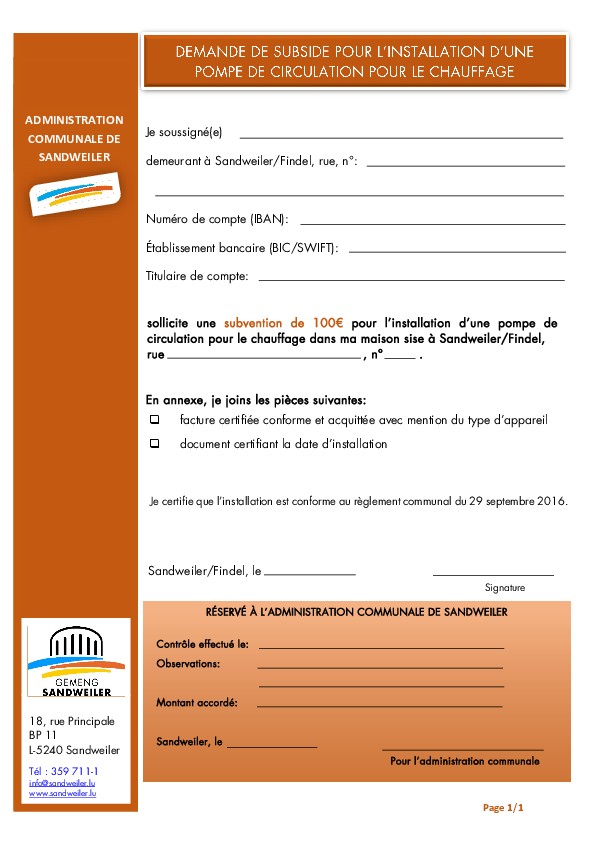 Demande subside pour l