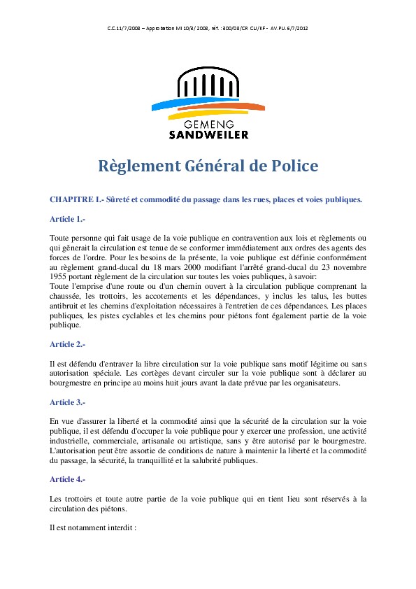Règlement Général de Police - Commune de Sandweiler