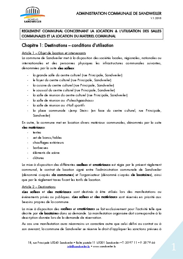 Règlement salles communales (Sandweiler)