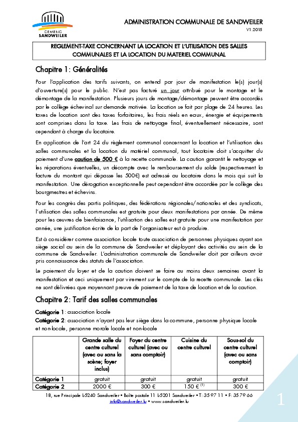 Règlement Taxes salles communales