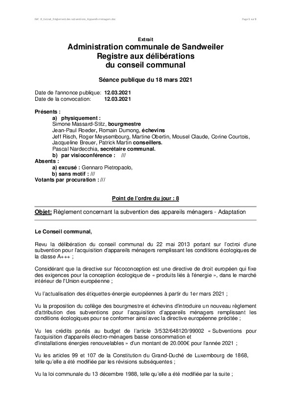 Règlement - Subvention appareils ménagers basse consommation