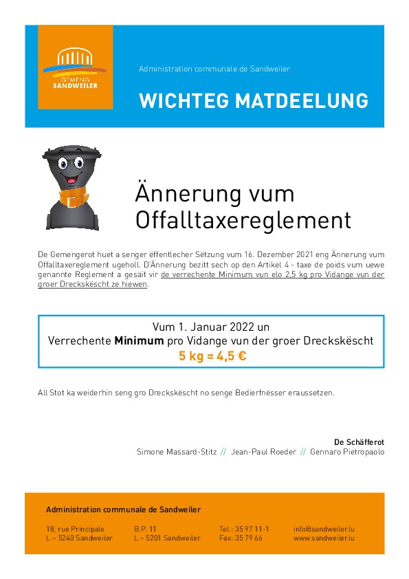 Modification règlement de taxe sur l