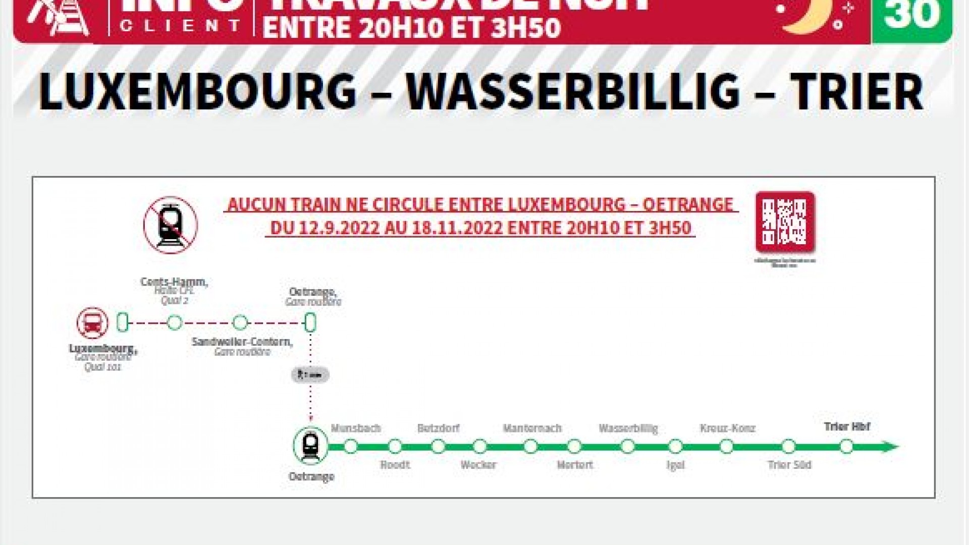 travaux de nuit ligne 30 12.09-18.11.2022