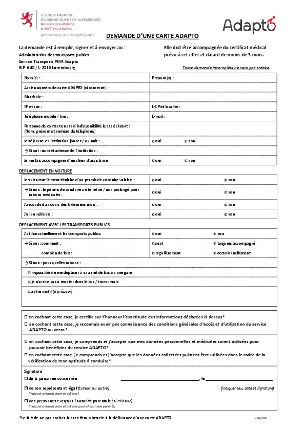 Demande en obtention d