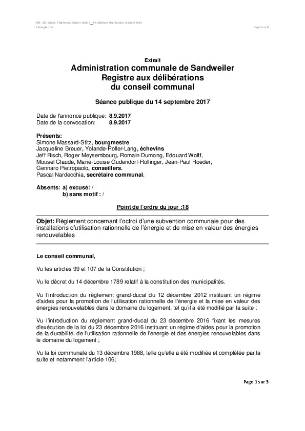 Règlement - Subvention installations d