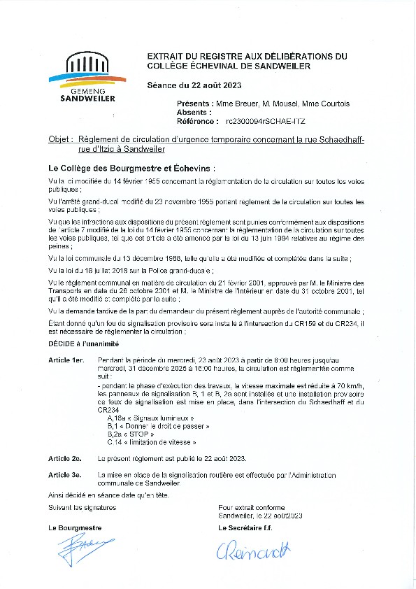 230822 rc2300094rSCHAE-ITZ - Règlement de circulation  - donnerle droit de passer, limitation de vitesse, STOP, signaux lumineux