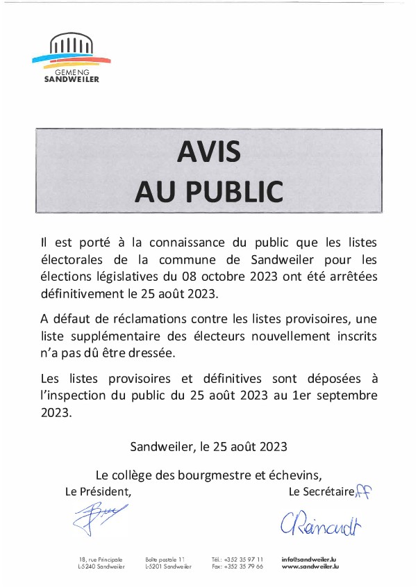 Elections législatives 2023 - Listes électorales arrêtées