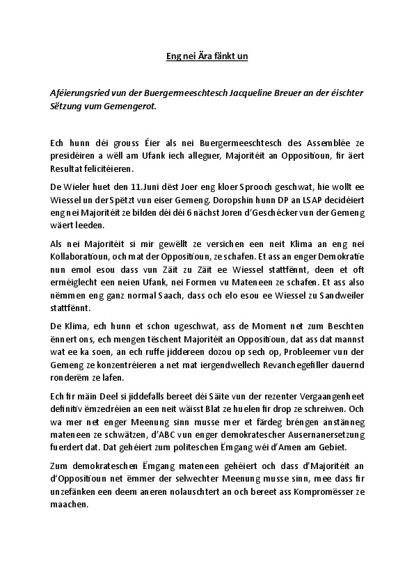 Discours introductif et accord de coalition DP-LSAP